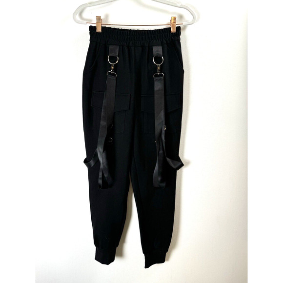 Carmar Faux Suspender Punk Rock Grunge Gothcore Emo Gothic Black Jogger Pants 6 - Picture 1 of 9